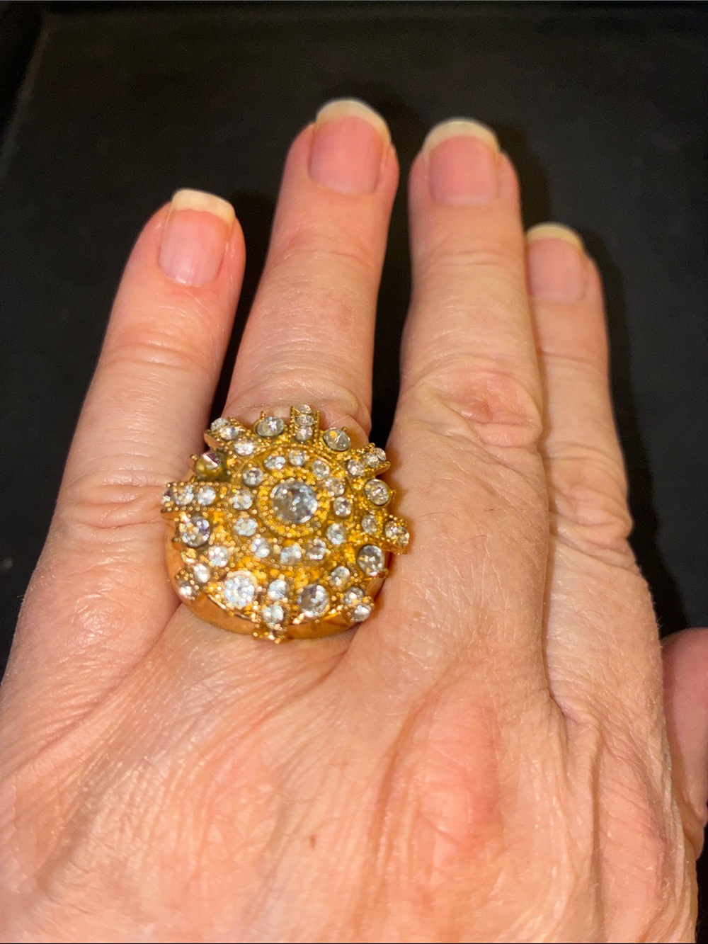 Crystal Cluster Stretch Statement Ring - Sparkling Gold Tone
